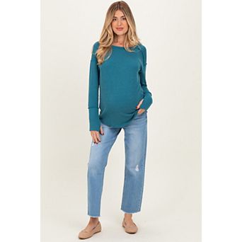 Maternity Distressed Raw Hem Cropped Straight Leg Maternity Jeans