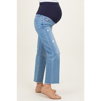 Maternity Distressed Raw Hem Cropped Straight Leg Maternity Jeans