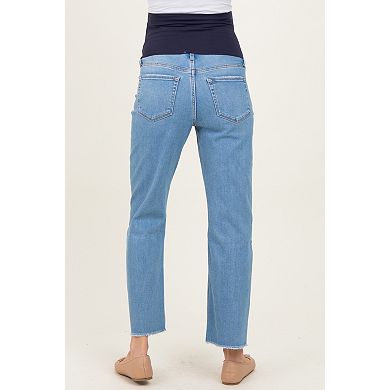 Maternity Distressed Raw Hem Cropped Straight Leg Maternity Jeans