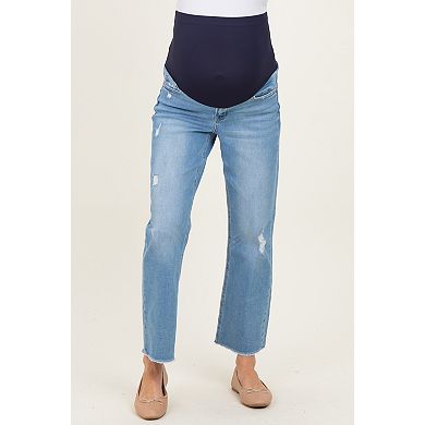 Maternity Distressed Raw Hem Cropped Straight Leg Maternity Jeans