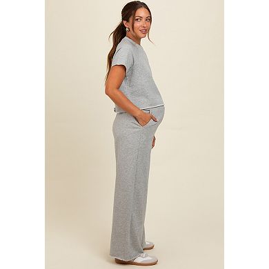 Maternity Grey Basic Tee And Wide Leg Pant Set