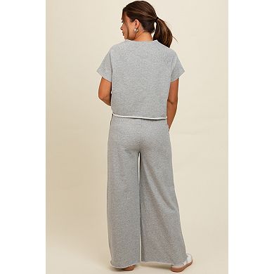Maternity Grey Basic Tee And Wide Leg Pant Set