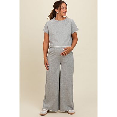 Maternity Grey Basic Tee And Wide Leg Pant Set