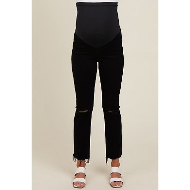 Maternity Cut Hem Open Knee Straight Leg Maternity Jeans