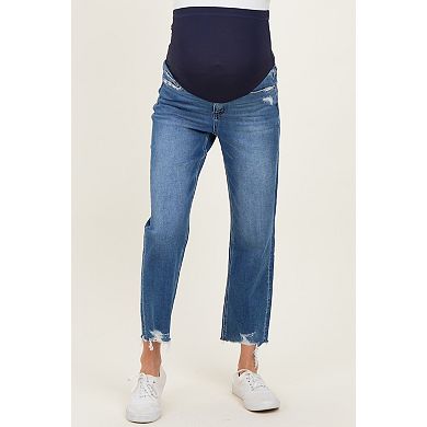 Maternity Frayed Hem Cropped Straight Leg Maternity Jeans