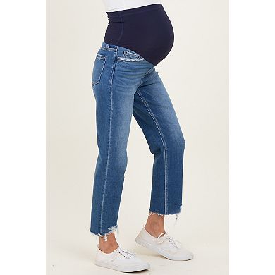 Maternity Frayed Hem Cropped Straight Leg Maternity Jeans