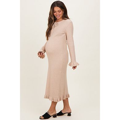 Maternity Ribbed Knit Ruffle Trim Midi Sweater Dress