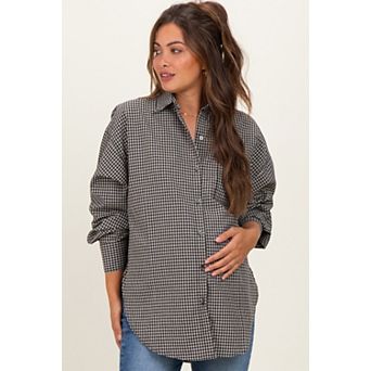 Maternity Plaid Linen Blend Button Down Shirt