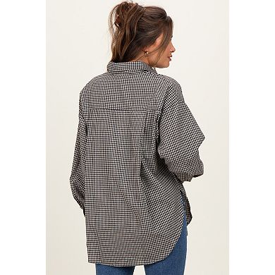 Maternity Plaid Linen Blend Button Down Shirt