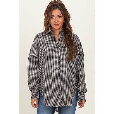 Maternity Plaid Linen Blend Button Down Shirt