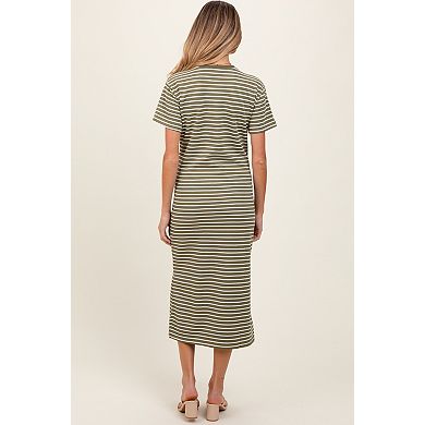 Maternity Striped Short Sleeve Side Slit T-Shirt Midi Dress