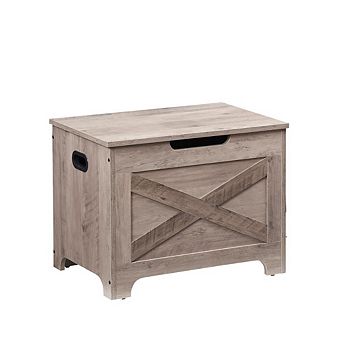 Wooden Lift-Top Storage Bench with Safety Hinges