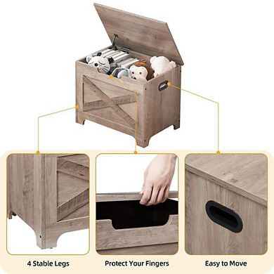 Wooden Lift-Top Storage Bench with Safety Hinges