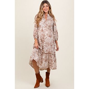 Maternity Split Ruffle Collar Midi Dress