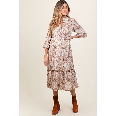 Maternity Split Ruffle Collar Midi Dress