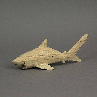 8" Hand Carved Great White Shark Wooden Sculpture Nautical Ocean Decor