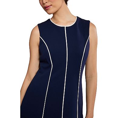 Women's London Times Sleeveless Contrast Piped Pleated Dress