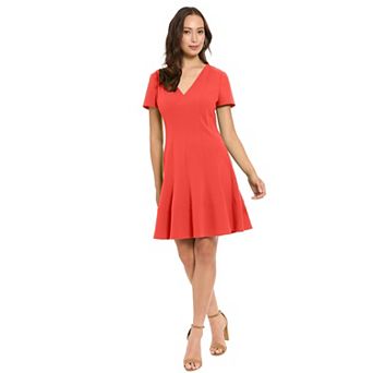 Women's London Times V-Neck Short Sleeve Fit & Flare Dress