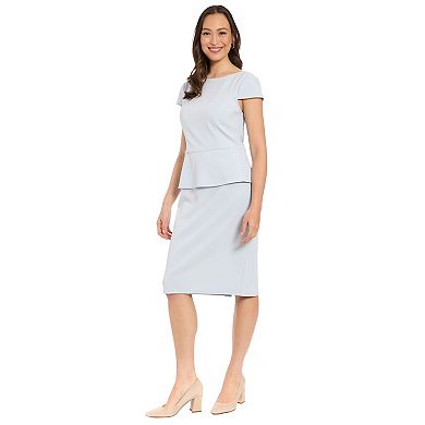 Women's London Times Cap Sleeve Peplum Sheath Dress