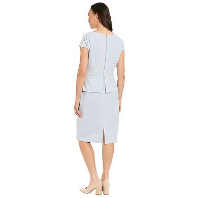 Women's London Times Cap Sleeve Peplum Sheath Dress