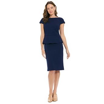 Women's London Times Cap Sleeve Peplum Sheath Dress