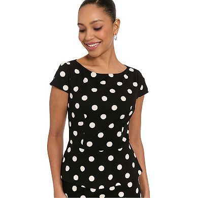 Women's London Times Cap Sleeve Peplum Polka-Dot Sheath Dress