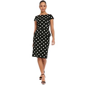 Women's London Times Cap Sleeve Peplum Polka-Dot Sheath Dress