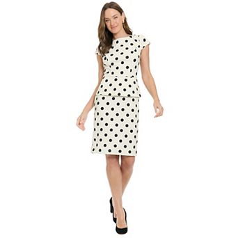 Women's London Times Cap Sleeve Peplum Polka-Dot Sheath Dress