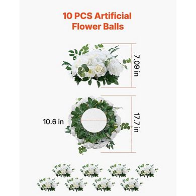 10-Piece White Flower Balls Artificial Floral Decorations for Weddings and Parties