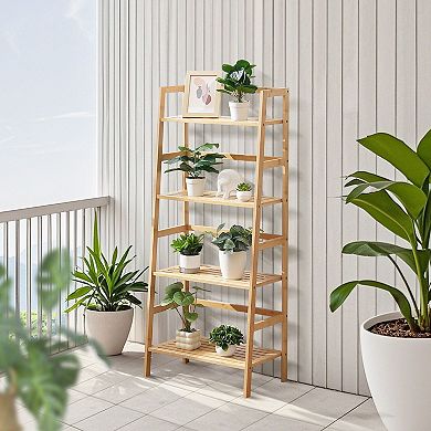 Four-Shelf Wicker Storage Ladder for Living Room Bedroom or Bathroom