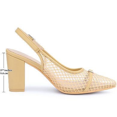 Women's Mesh Heel Sandals Mental Buckle Chunky Heel Pumps