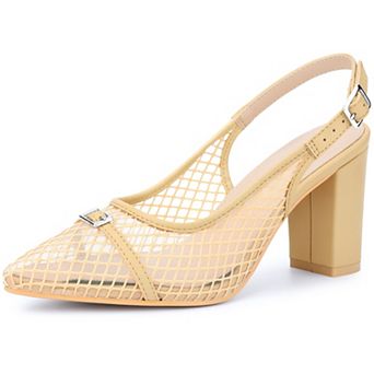 Women's Mesh Heel Sandals Mental Buckle Chunky Heel Pumps