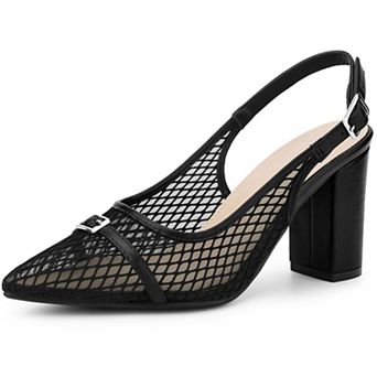 Women's Mesh Heel Sandals Mental Buckle Chunky Heel Pumps