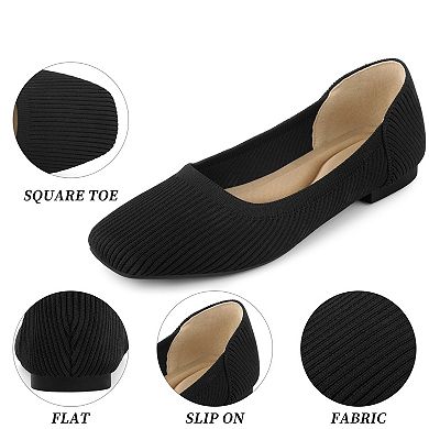Women's Square Toe Slip on Knit Ballet Flats