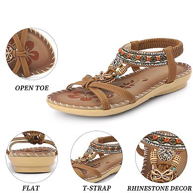 Women's Rhinestone Knot Flat Bohemian Ankle Elastic Sandals