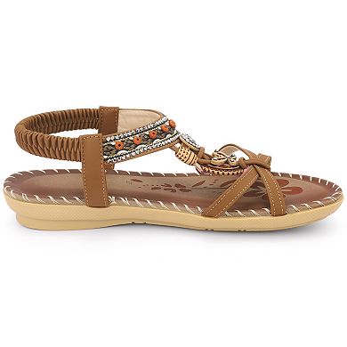 Women's Rhinestone Knot Flat Bohemian Ankle Elastic Sandals