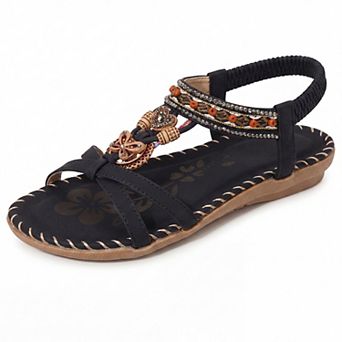 Women's Rhinestone Knot Flat Bohemian Ankle Elastic Sandals