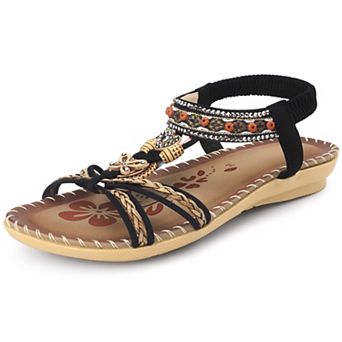 Women's Rhinestone Knot Flat Bohemian Ankle Elastic Sandals