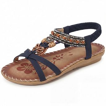 Women's Rhinestone Knot Flat Bohemian Ankle Elastic Sandals