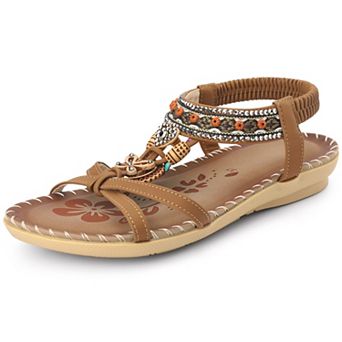 Women's Rhinestone Knot Flat Bohemian Ankle Elastic Sandals