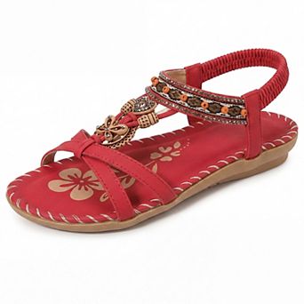 Women's Rhinestone Knot Flat Bohemian Ankle Elastic Sandals