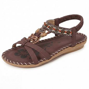 Women's Rhinestone Knot Flat Bohemian Ankle Elastic Sandals