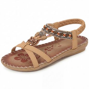 Women's Rhinestone Knot Flat Bohemian Ankle Elastic Sandals