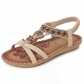 Women's Rhinestone Knot Flat Bohemian Ankle Elastic Sandals