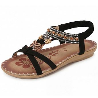 Women's Rhinestone Knot Flat Bohemian Ankle Elastic Sandals