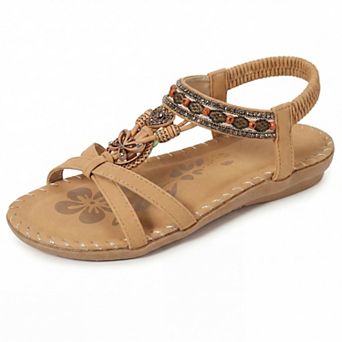 Women's Rhinestone Knot Flat Bohemian Ankle Elastic Sandals