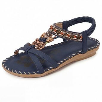 Women's Rhinestone Knot Flat Bohemian Ankle Elastic Sandals