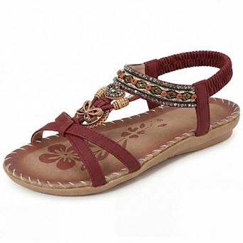 Women's Rhinestone Knot Flat Bohemian Ankle Elastic Sandals