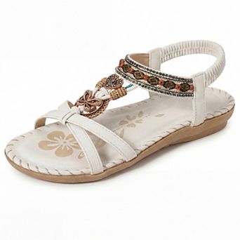 Women's Rhinestone Knot Flat Bohemian Ankle Elastic Sandals