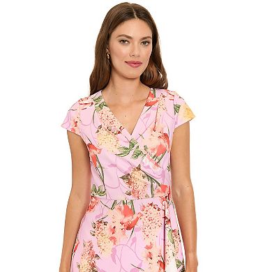 Women's London Times Cap Sleeve Ruffle Wrap Dress with Flounce Hem
